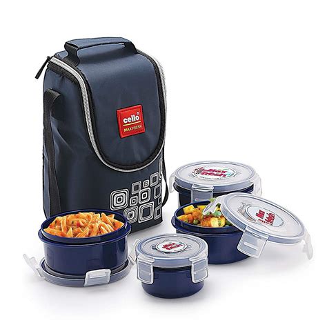 cello max fresh steel click 4 container lunch box blue|cello MF Click Steel (Blue) 4 Containers Lunch Box.